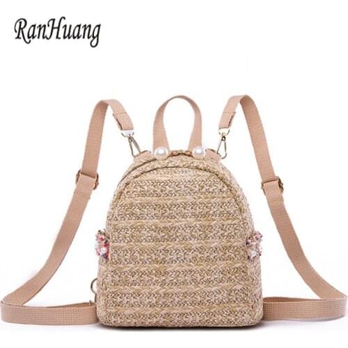 RanHuang New Arrive 2019 Women Small Backpack Straw Backpack Girls Fashion Backpack Cute Bags with Pearl mochila feminina A1673