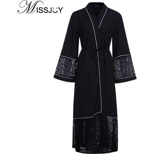 MISSJOY Crochet Floral lace patchwork black cardigan Hui Muslim Islamic clothing fashion long Middle Eastern long robes dresses