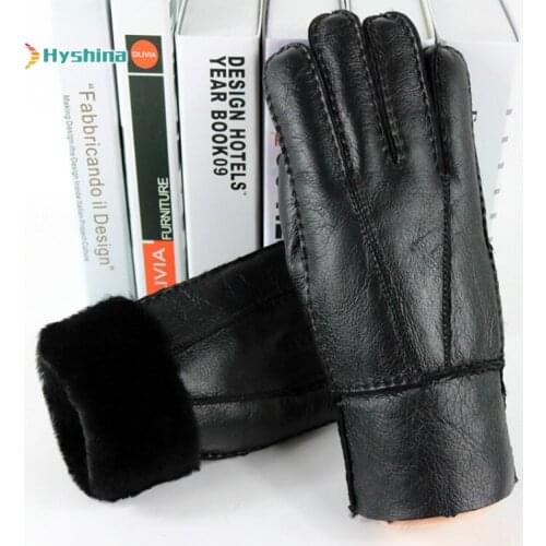 Men Winter Gloves Warm Genuine Sheep Fur Gloves for Men Thermal Goat Fur Cashmere Real Leather Leather Snow Gloves Manual New