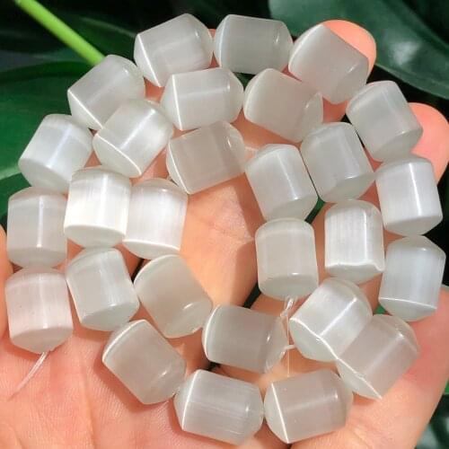 Natural White Cat Eye Opal Stone Cylinder Loose Spacer Moon Beads DIY Bracelet Necklace Finding Accessories for Jewelry Making