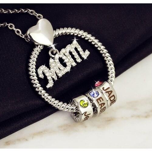 New Personalized Mom Pendant Custom Engraved Name 12 Month Birthstone Necklace DIY Letter Bead Jewelry Fashion Mothers Day Gift