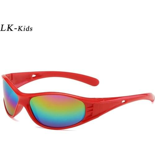 LongKeeper Oval Sunglasses Kids Fashion Cute UV Protection Red Black Glasses For Boys Girls Trend Sport Eyewear Oculos De Sol