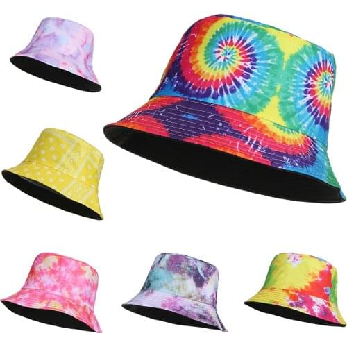 Unisex Bucket Hats Summer Double-sided Wear Gradient Butterfly Printing Women Cap Outdoor Sun Hat Men Classic Panama Bucket Cap