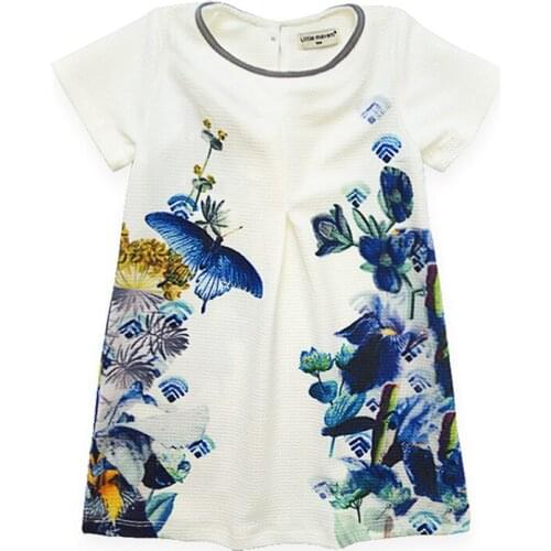 New Summer Baby Girls Dress Beige Printed Dresses Brand Kids Costume Childrens Clothing 1-6 Yrs