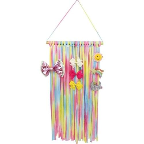Rainbow Hanging Storage Belt Girls Hair Clips Barrette Hairband Organizer Macrame Wall Hanging Bedroom Wall Kids Room Decoration