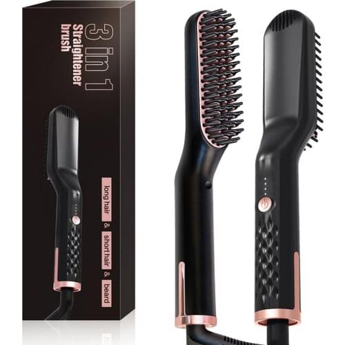 30s Fast Hot Heating Smooth Brush Hair Straightener Comb Mens Beard Straightening Brush Multifunction Hair Straight Styler