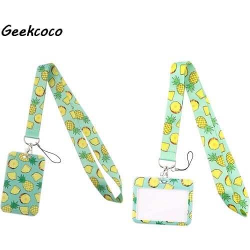 J2672 Cartoon Pineapple Lanyard Card Holder Student Hanging Neck Phone Lanyard Badge Subway Accessory Card Holder