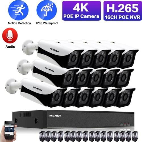 4K POE Security Camera System 16CH CCTV NVR Kit 8MP Outdoor Audio IP Bullet Camera Video Surveillance System Kit XMEYE H.265 8CH