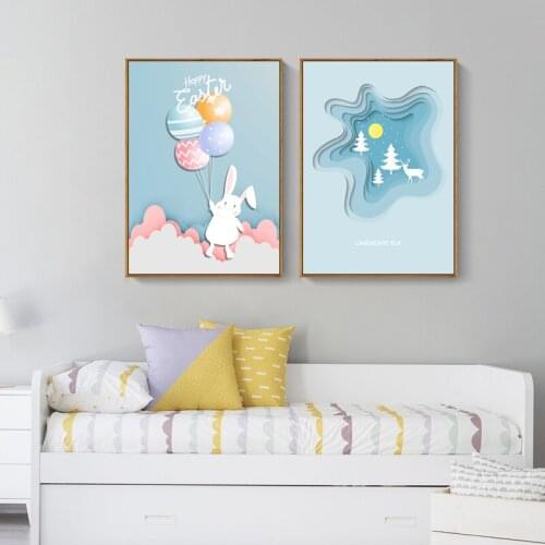 Nordic Children cartoon Animal Balloon Bear Bunny Canvas Painting Wall Art Posters Print Baby Bedroom kindergarten Picture Decor
