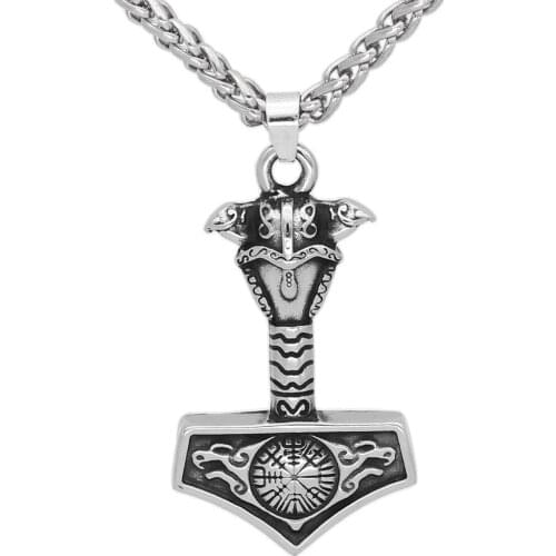 Nordic viking thor hammer Mjolnir Vegvisir stainless steel odin helmet raven pendant necklace
