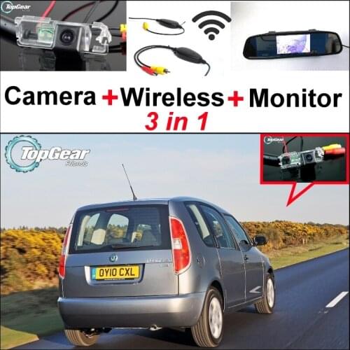 3 in1 Special Rear View Camera + Wireless Receiver + Mirror Monitor Backup Parking System For Skoda Roomster (Type 5J) 2006~2014