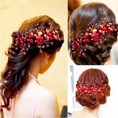 Bridal red handmade headdress Wedding dress accessorizing wedding crown hair ornament