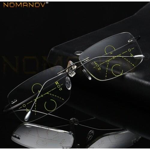 Titanium Frame Ultra Light Anti-blu Light Rimless Progressive Multifocal Reading Glasses Add 75 100 125 150 175 200 225 To 400