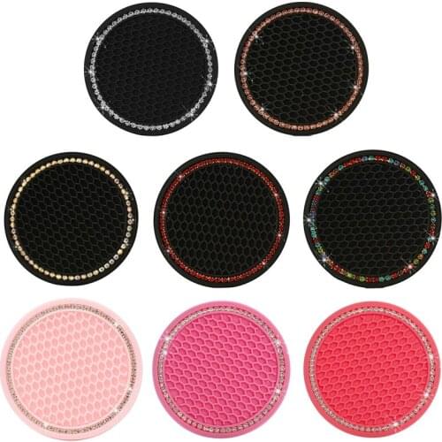 Universal Vehicle Bling Cup Holder Insert Coaster Car Interior Accessories-2.75 inch Silicone Anti Slip Crystal Rhinestone