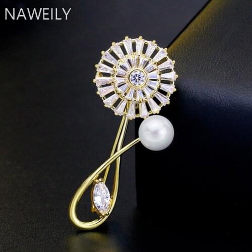 High Quality Micro Paved Zircon Flower Pearl Brooch For Women Creative Floral Clothing Dress Brooches Pin Jewelry