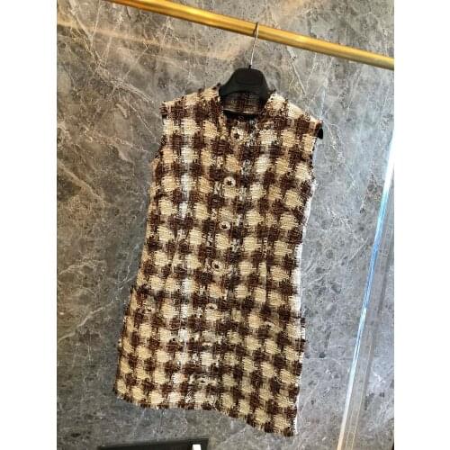 Fashion ladies 2021 new sleeveless round neck check vest dress 1030