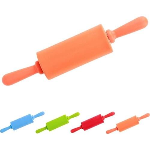 1pc Non-Stick Silicone Rolling Pin Wooden Handle Pastry Dough Flour Roller Kitchen Cooking Baking Tool For Pasta Cookie Dough