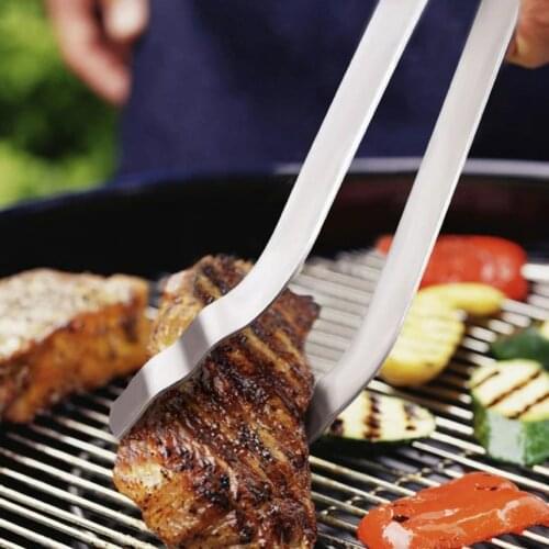 1pc Stainless Steel Food Tongs Long Handle Non-Slip Barbecue Tongs Steak Tongs Kitchen Cooking Tools Accessories