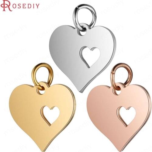 37282)10PCS 13x16MM Quality Gold Color Stainless Steel Heart Charms Pendants Jewelry Making Supplies Diy Findings Accessories