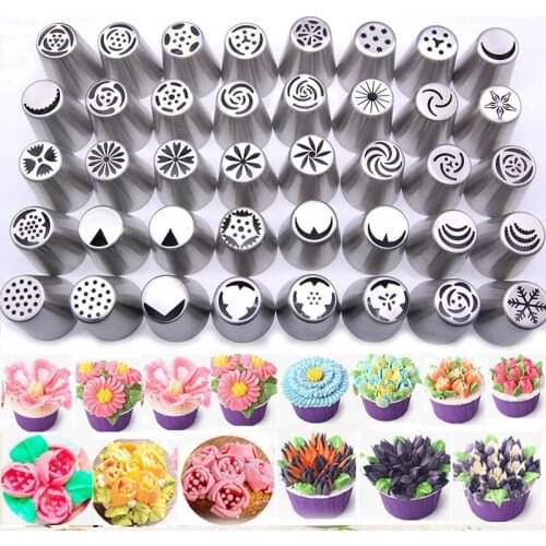 40pcs Cake Nozzles Stainless Steel Russian Tips Tulip Icing Piping Nozzle Fondant Cupcake Cake Decorating Tools Cakes Mold