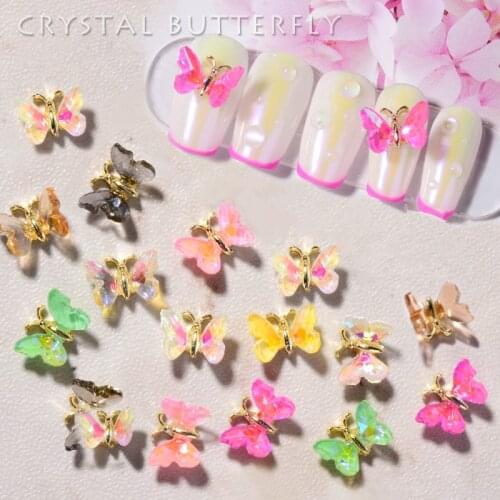 5 Pcs Shiny Colorful Crystal Butterfly 3D Nail Art Decorations Metal Body Charm DIY Jewelry Manicure Design Accessories 11*8MM
