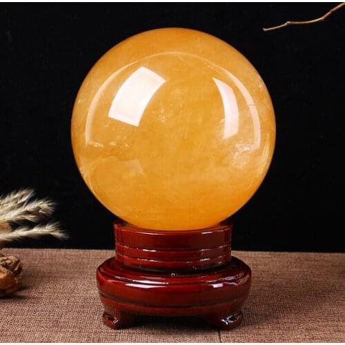 80MM+SAND Natural Citrine Calcite Quartz Crystal Sphere Ball Healing Gemston