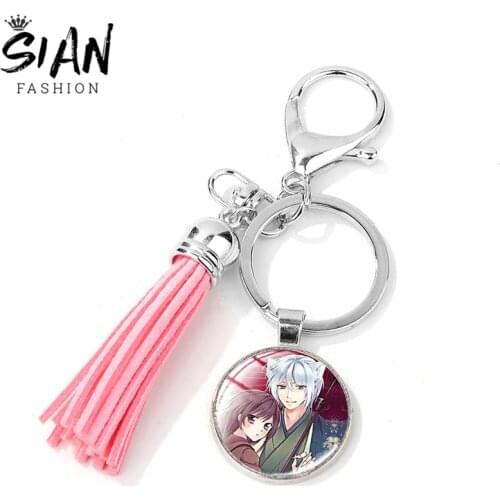 SIAN Anime Kamisama Love Kiss Charm Pink Tassel Keychain Cartoon Figure Tomoe Momozono Glass Dome Lovely Keyring Christmas Gift