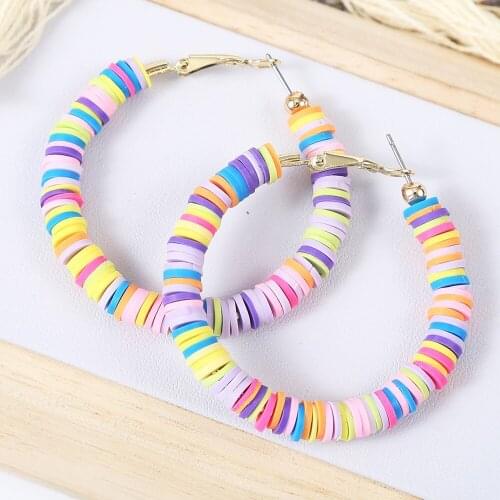 Bohemia Circle Hoop Earrings for Women Multi color Round Clay Trendy Charm Earring Girls 2021 Fashion Jewerly AM3111