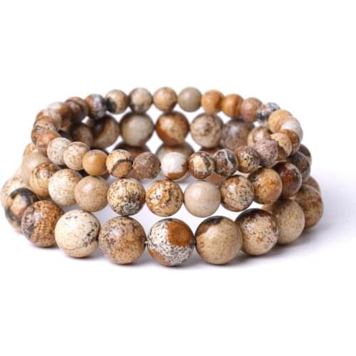 Picture Stone Bracelets for Women Men Bohemian Brown Natural Stone Beaded Strand Bracelet Boho Couple Jewelry Friendship Gifts