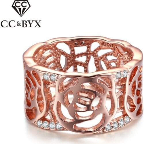 CC Engagement Ladies Rings For Women Vintage Hollow Rose Gold-Color Jewelry Bride Wedding Ring Bijoux Femme Drop Shipping CC1228