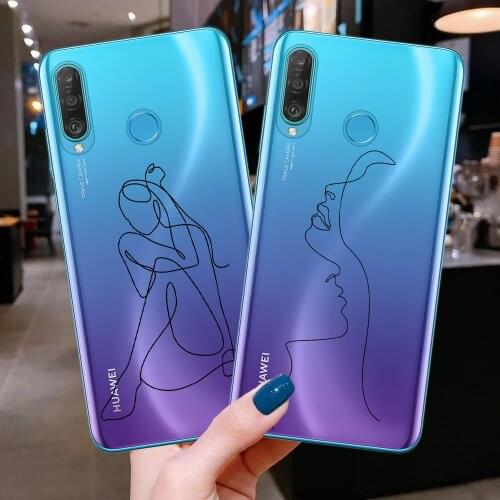 Abstract Woman Body Line Drawing Phone Case For Coque Huawei P40 Lite E P10 P20 P30 Mate 20 Lite Pro Funny Face Back Cover Shell
