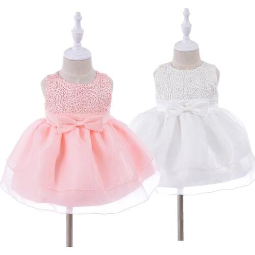 2020 New Baby Girls Baptism Dress White Infant Girl Christening Gown Lace Embroidered Knee Length Lace Dress Summer