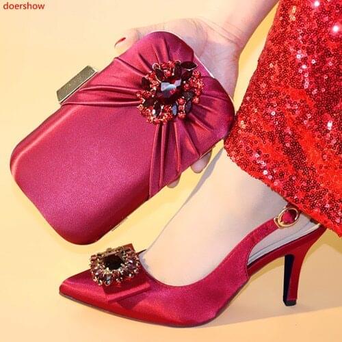 Doershow wine Shoes and Bag To Match Italian Women Shoe and Bag To Match for Parties African Shoes and Bags Matching Set !SXX1-7