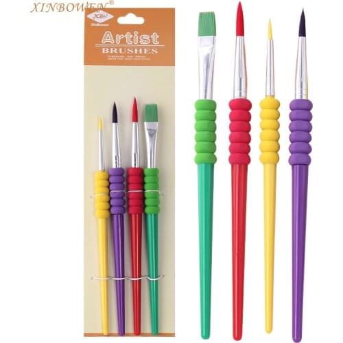4 PCS/lot Candy Colors Nylon Hair Paint Brushes Professional Oil Watercolor Paintbrush Set Painting Drawing Art Supplies