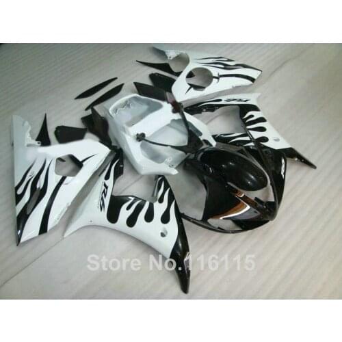 ABS plastic fairing kit for YAMAHA R6 03 04 05 white flames in black YZF R6 2003 2004 2005 fairings set 2353