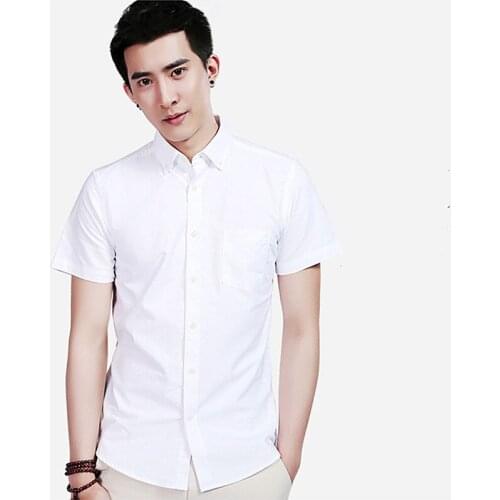 Short Sleeve White Top Mens Dress Shirts Cotton Summer Slim Fashion Formal Office Blue Shirts Men Dress Clothes High Quality