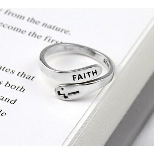 Hot Europe & American Creative Cross Ring 925 Silver Faith Open Ring 2020 Fashion DIY Jewelry Valentines Day Gift Free Shipping