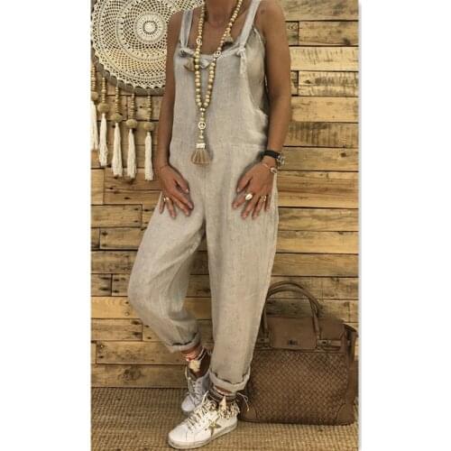 Summer Jumpsuits 2019 NEW Summer Women Casual Sleeveless Square Collar Dungarees Loose Strap Jumpsuits Size S-XL