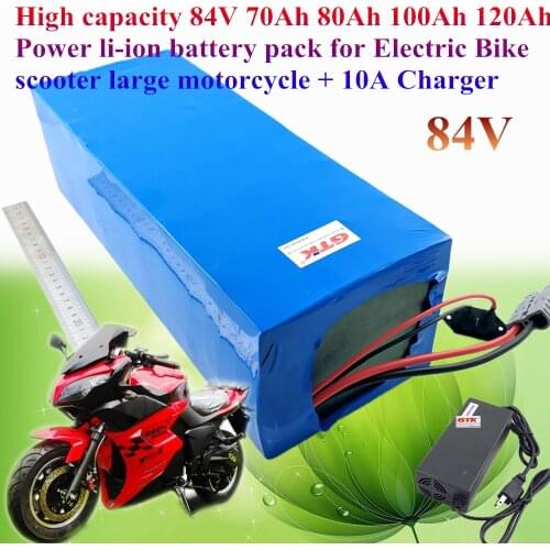 84V 100Ah 70Ah 80Ah 120Ah li-ion Power battery pack for Electric Bike scooter large motorcycle + 10A Charger High capacity