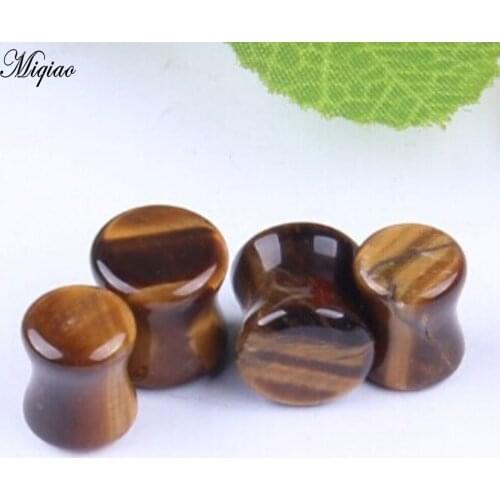 Miqiao 2pcs European and American Classic Tigers Eye Solid Stone Ears 5mm-16mm Body Piercing Jewelry