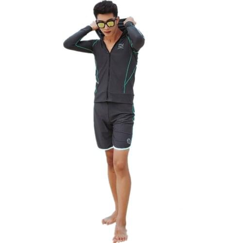 Mens UV Protect Surf Rash Guard Simple Style Swimwear Long Sleeve Swimsuit