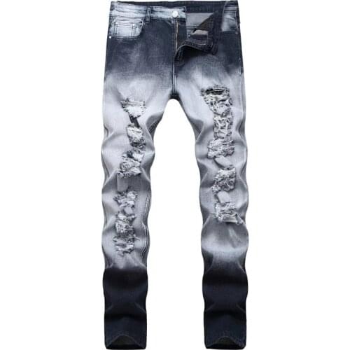New Fashion Ripped Jeans Casual Skinny Slim Fit Denim Pants Biker Hip Hop Jeans Men