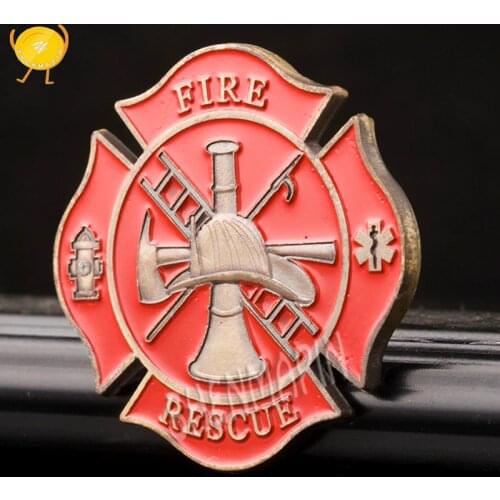 Fire Flag Commemorative Coin City Rescue Guardian Fighters Challenge Coin Honor Coins Collectibles Dedicated to the Bravest Man