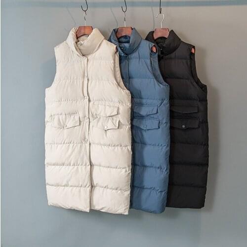 Zoki Autumn Winter Cotton Parkas Vest Women Ladies Casual Waistcoat Female Sleeveless Long Vest Jacket Slim Fit Warm Puffer Coat