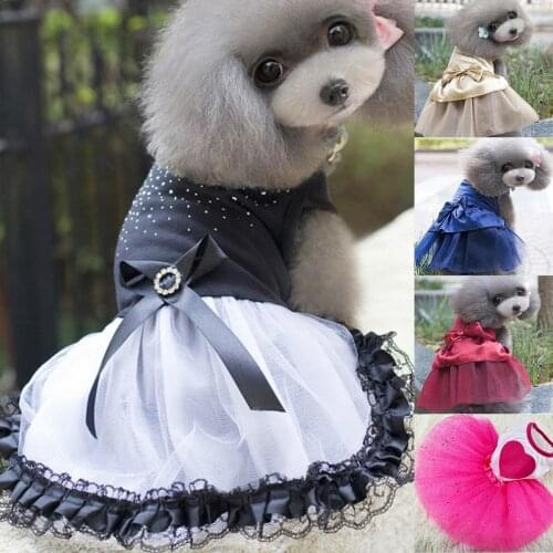 Small Dog Tutu Dress Bow Lace Ballet Skirt Pet Puppy Dog Cat Clothes Princess