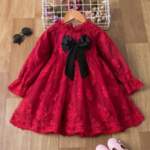Princess Dress 3-8Years Girls Birthday Christmas Clothes Elegant Kid Girl New Year Costume Kids Lace Bow Dress Children Clothes