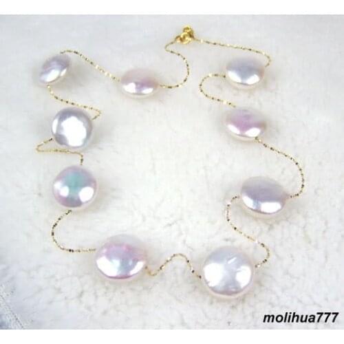 Genuine White button pearl Chain Necklace pendant