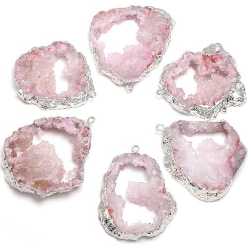 Natural Stone Pink Crystal Cluster Pendants Irregular Shape Exquisite Charm For jewelry making DIY necklace Earring accessories