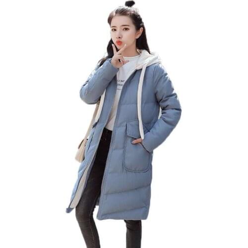 2020 New Winter Down Parker Womens Hooded Stitching Thick Down Cotton Jacket Coat Female Student Mid-length Warm Slim Overcoat