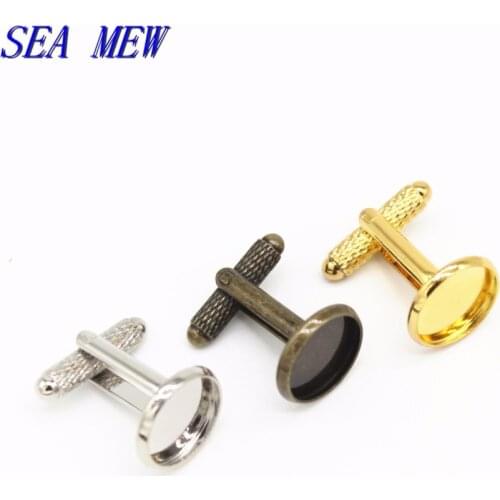 SEA MEW 20 PCS Fit 12mm 14mm 16mm 18mm 20mm Copper Round Cabochon French Cufflinks Base Settings 7 Colors For Jewelry Making